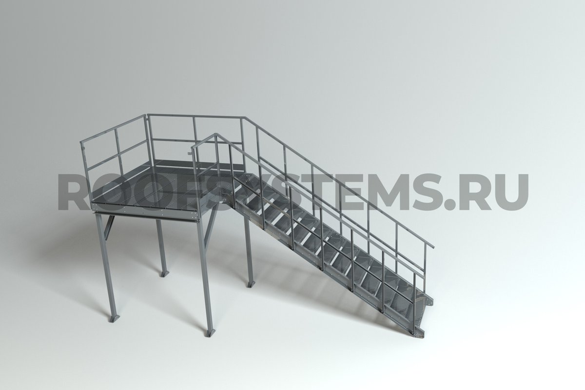 Лестница пожарная маршевая однопролётная Roofsystems П2, ГОСТ