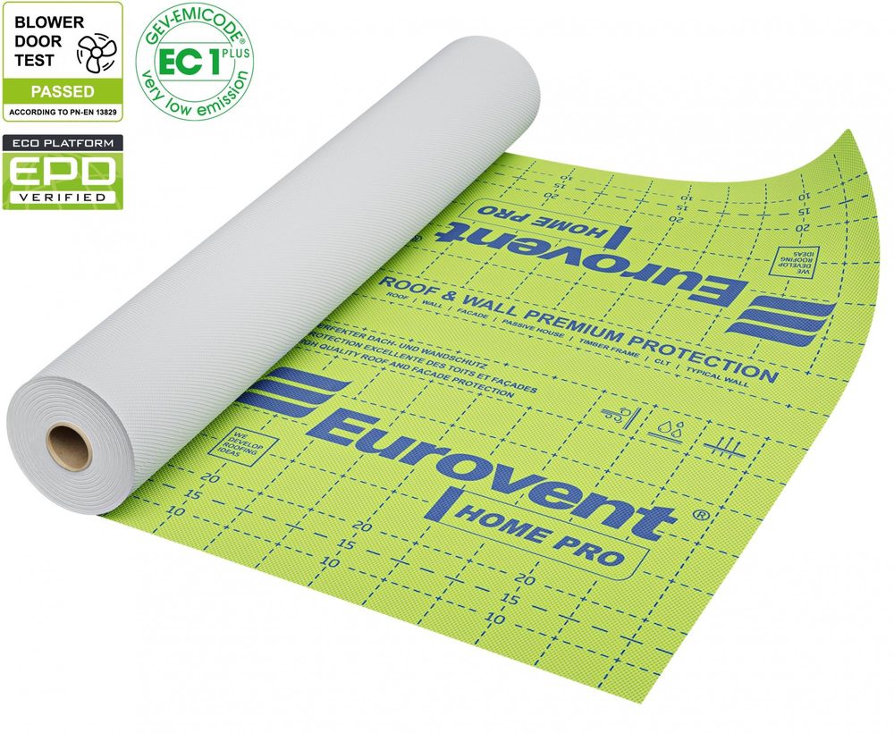 Eurovent HOME PRO 135, Трехслойная супердиффузионная ветрозащитная мембрана, 75 м²