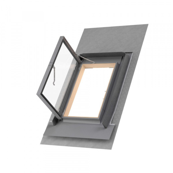 Люк для холодной кровли Rooflite+ 45х73 см FE K400U люк с окладом, гидроизоляцией и ограничителем, дерево, 1 - камерный стеклопакет