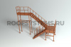 Лестница пожарная маршевая двухпролётная Roofsystems П2, ГОСТ, RAL 8004